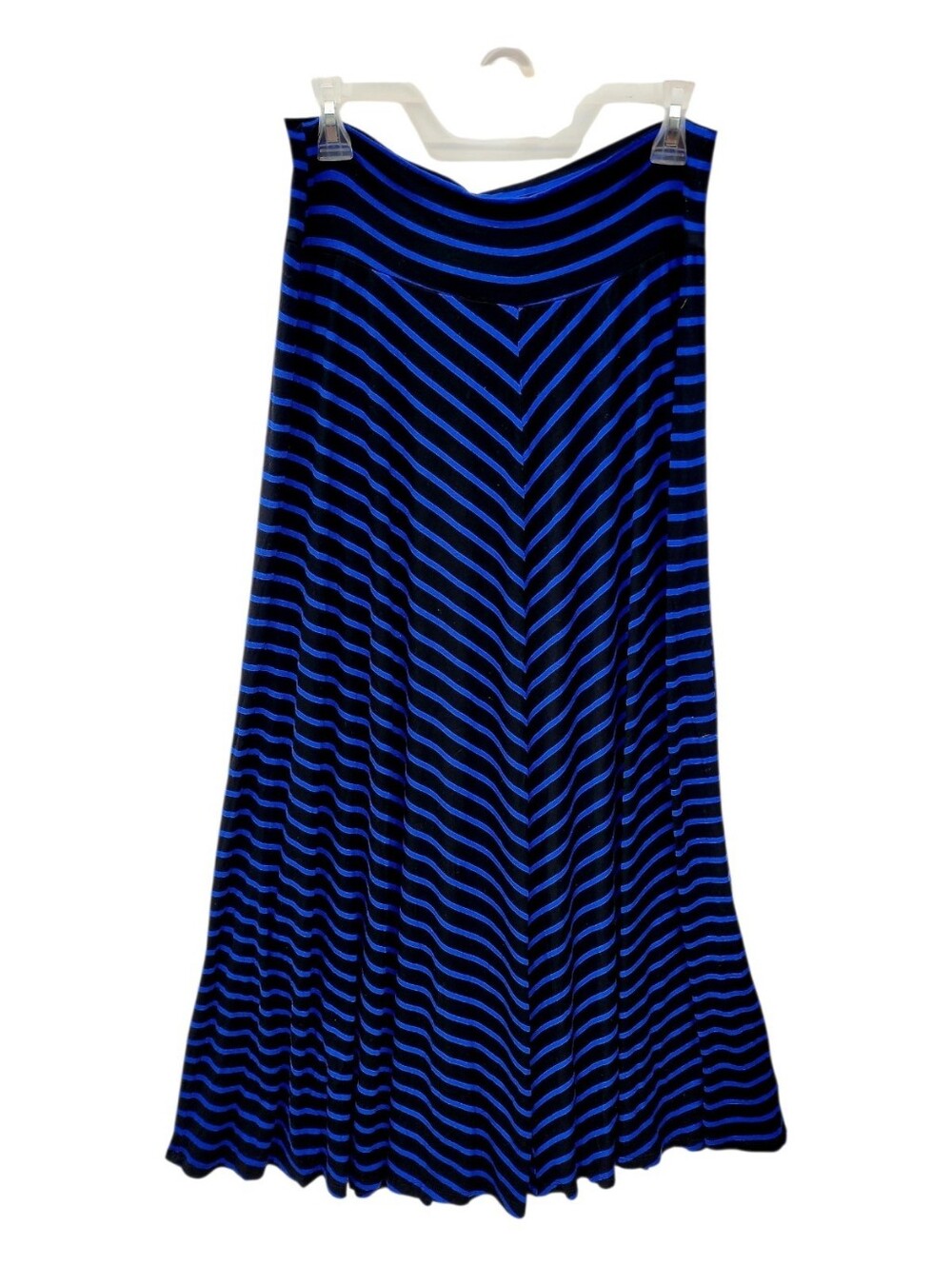 AB Studio Blue & Black Striped Maxi Skirt Women's XL Pull-On Stretch Flowy